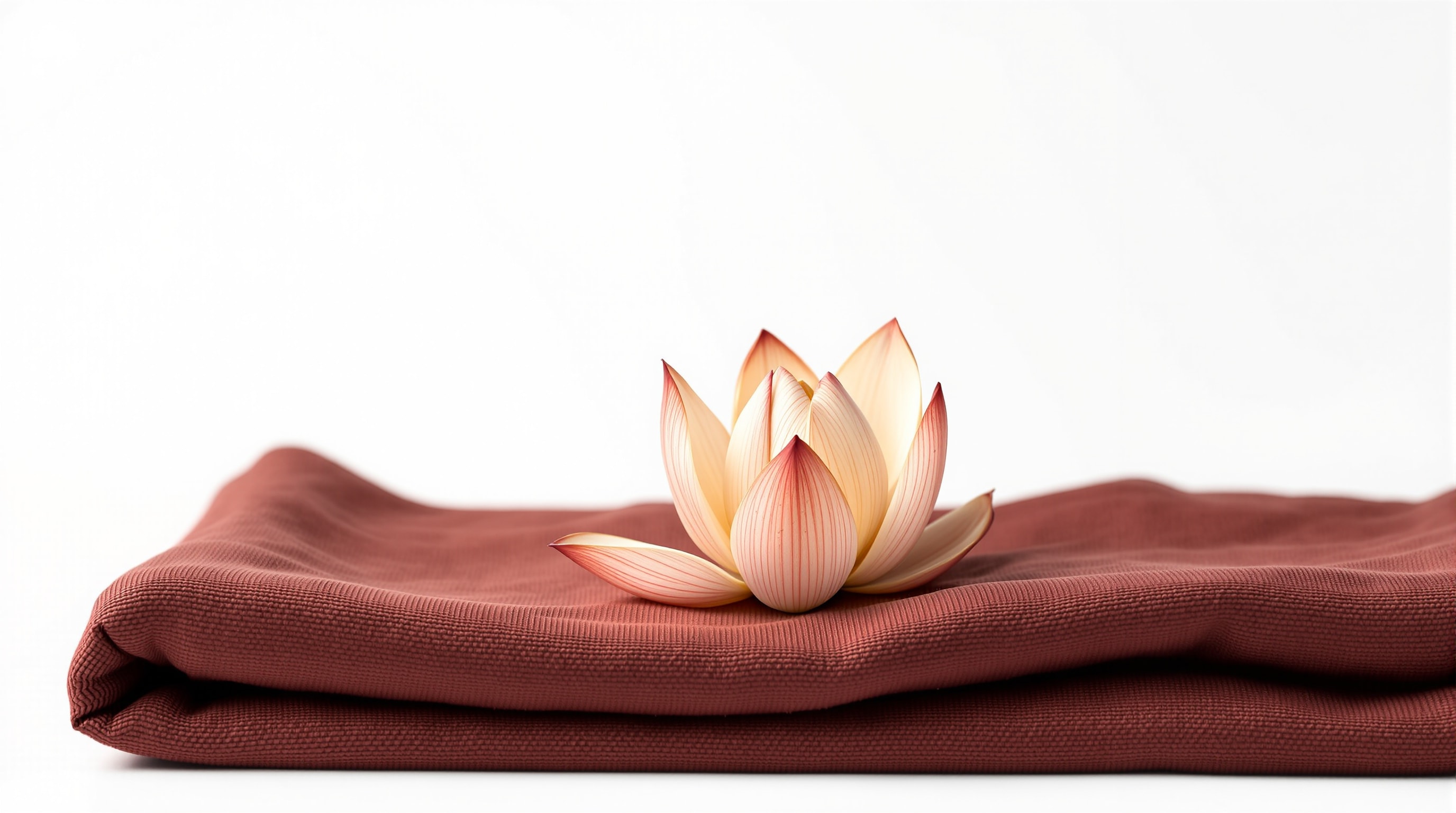 A lotus flower resting on a plain brown cloth