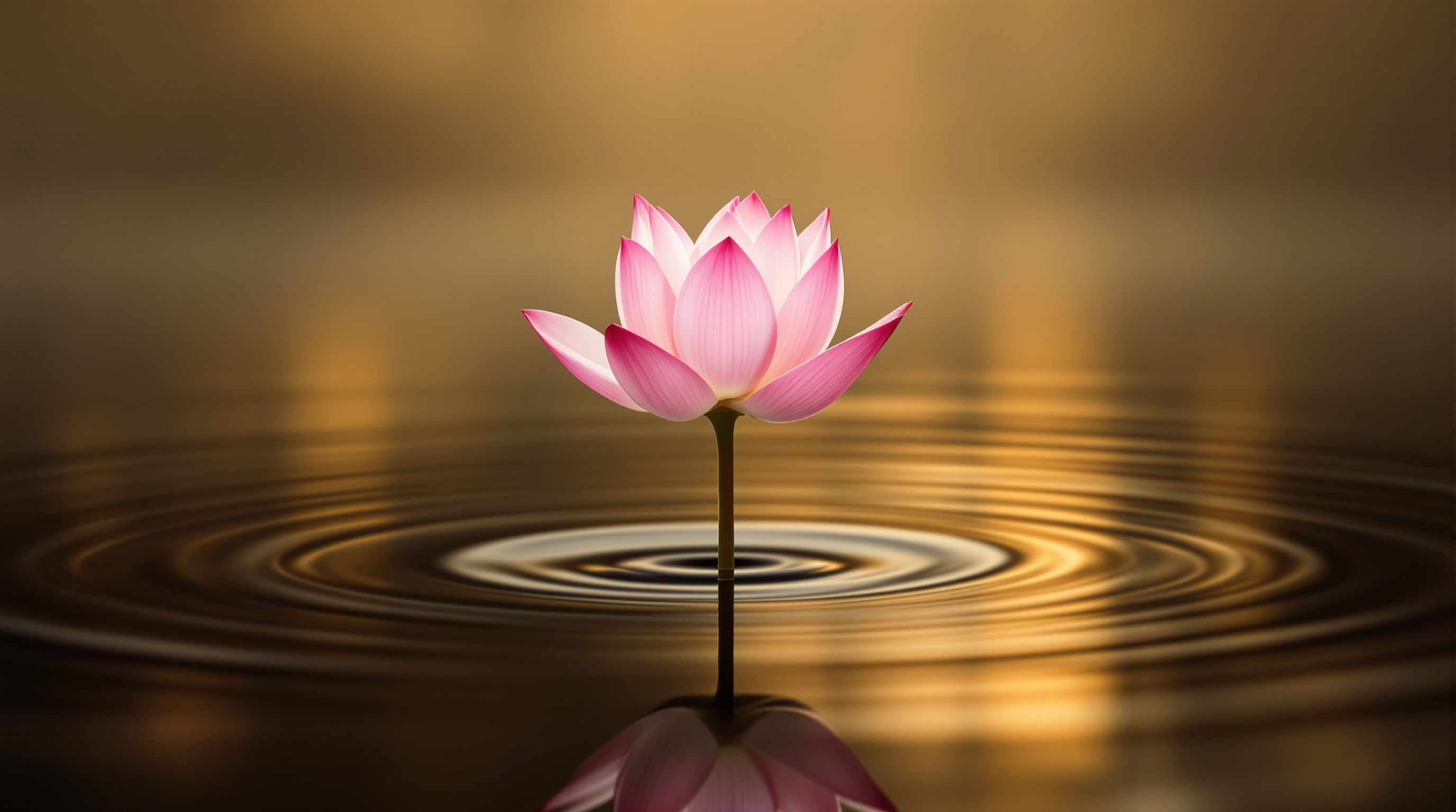 A single lotus flower rising from still water